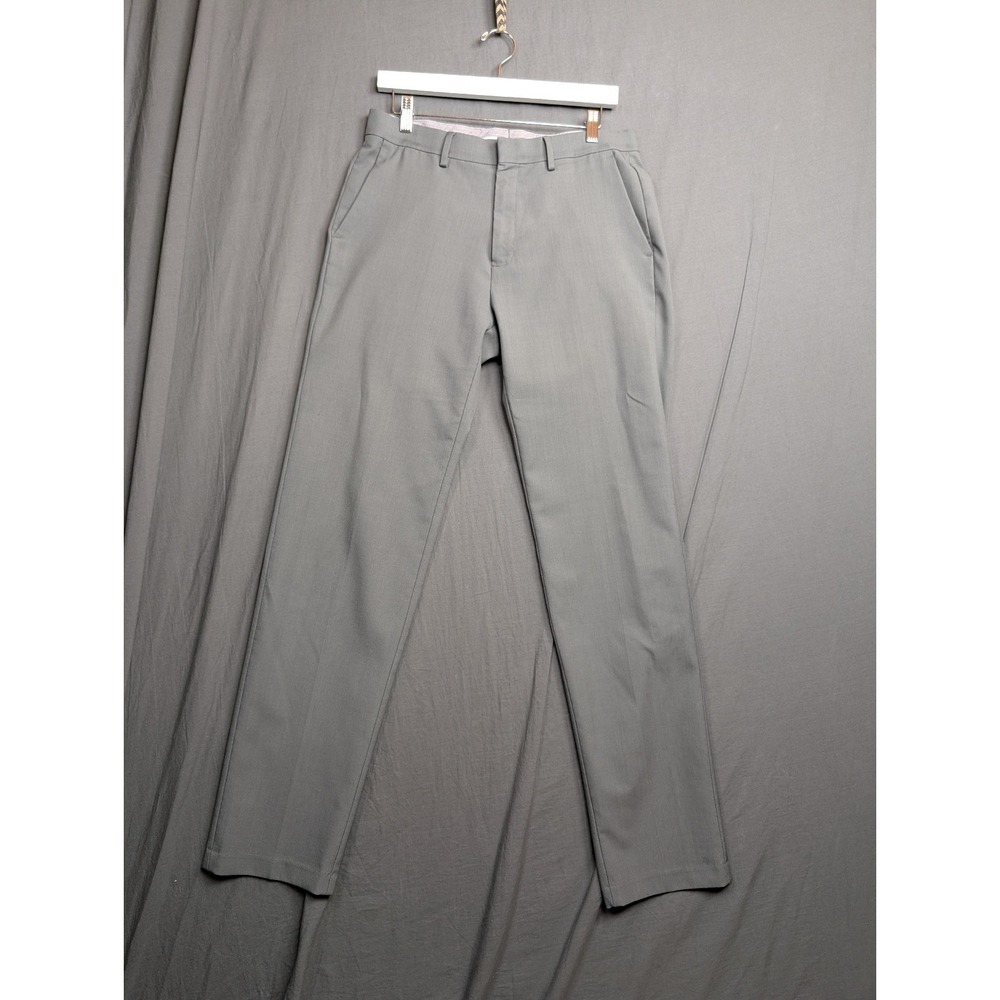Haggar Men's Gray Solid‎ Classic-Fit Flat-Front Stretch Dress Pants Size 32x34